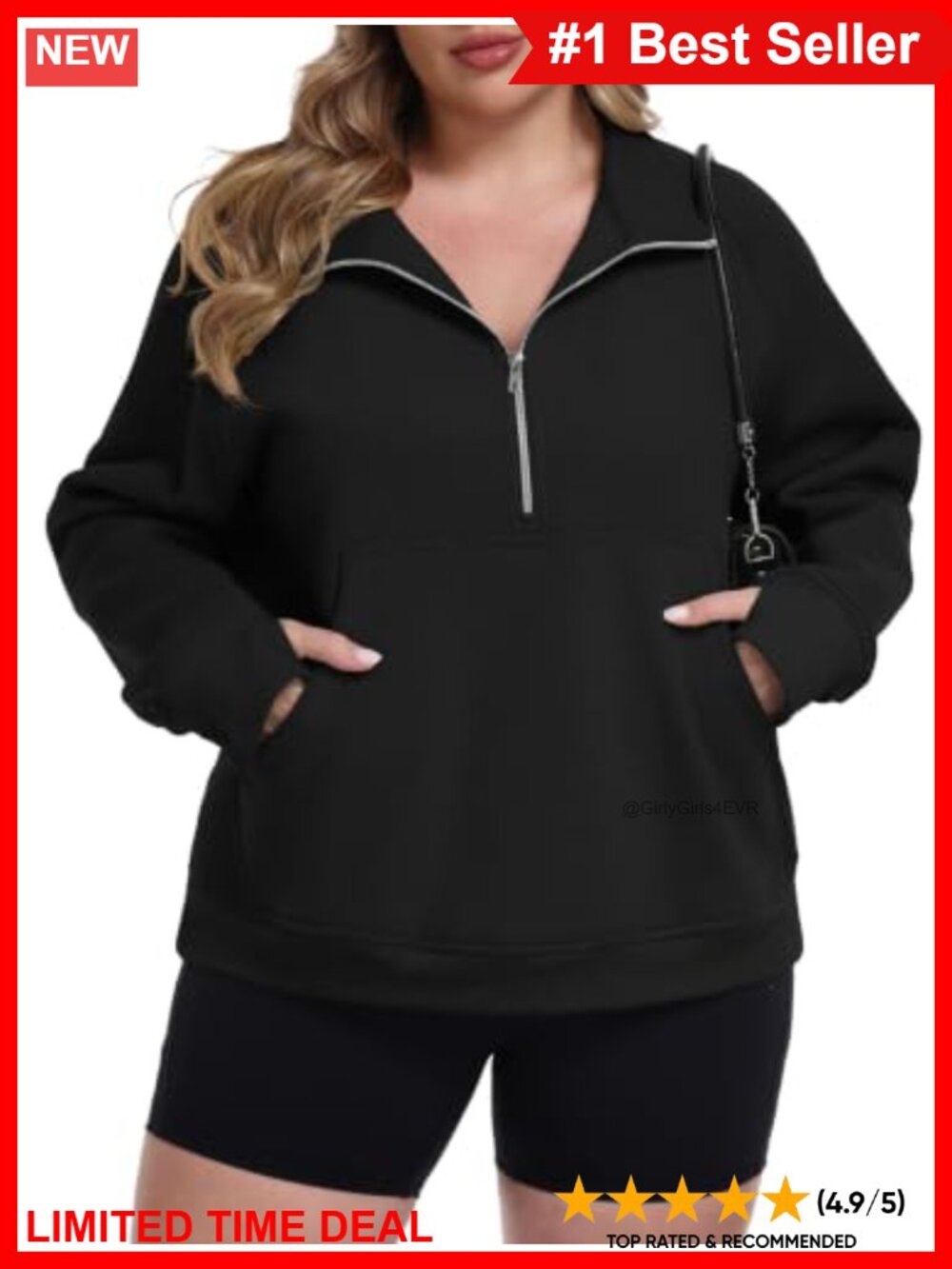 Plus Size Half Zip Fleece Pullover Oversized Sweatshirt with Pocket
